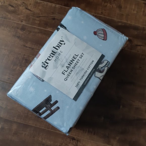 New 4 Piece Winter Fun Light Blue 100% Turkish Cotton Flannel Sheet Set • QUEEN - Picture 6 of 7